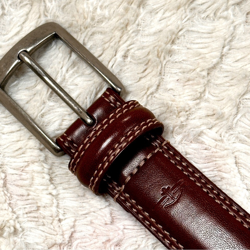 Dockers Genuine Leather Double Stitched Men's Belt  Brown Casual Dress Work